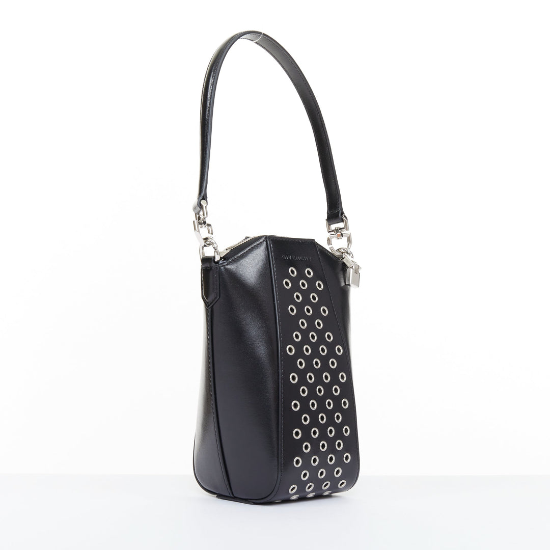 rare GIVENCHY Runway Antigona Vertical silver eyelets black box calfskin bag