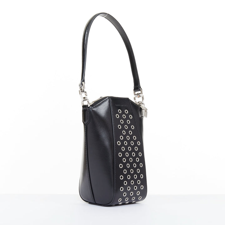 rare GIVENCHY Runway Antigona Vertical silver eyelets black box calfskin bag