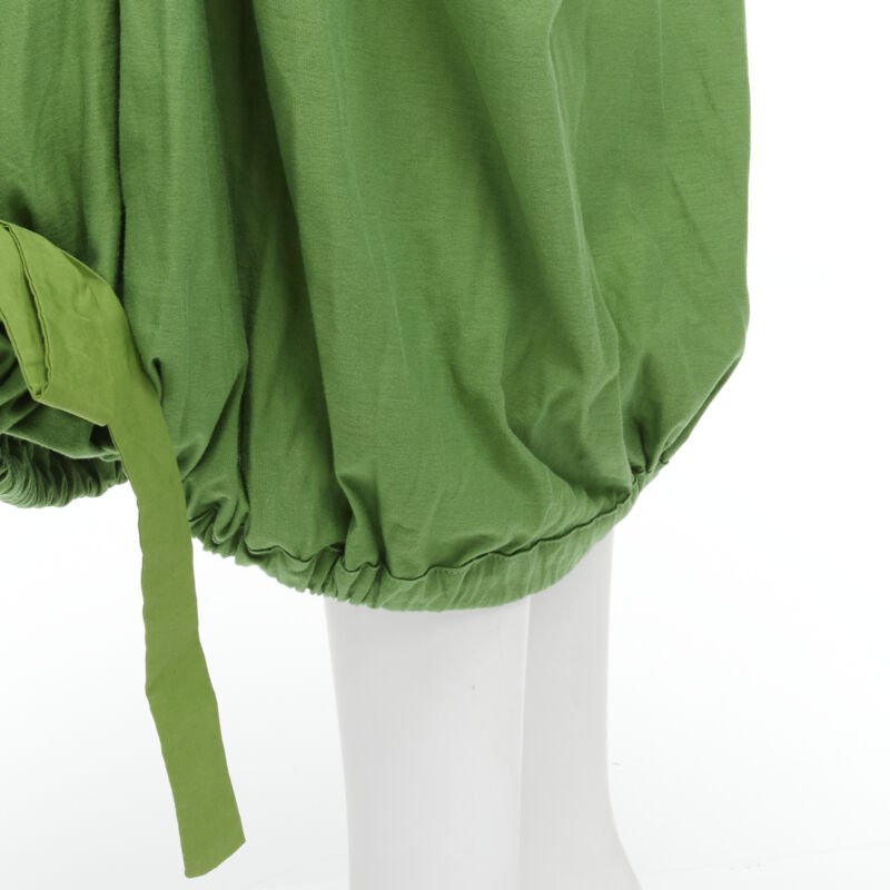 MARNI green cotton waist grosgrain bow drawstring hem t-shirt dress IT38 XS