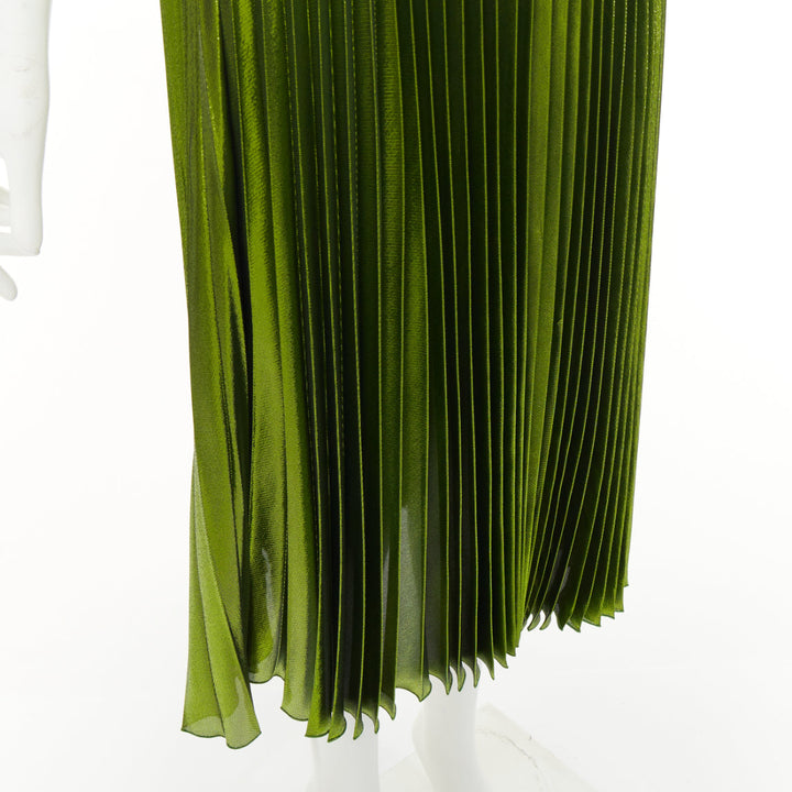 GUCCI 2016 Runway green metallic lame plisse silk blend pleated skirt IT36 XXS