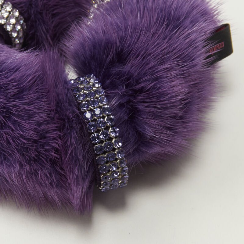 ALEXANDER ZOUARI purple fur crystal ring scrunchle hair tie