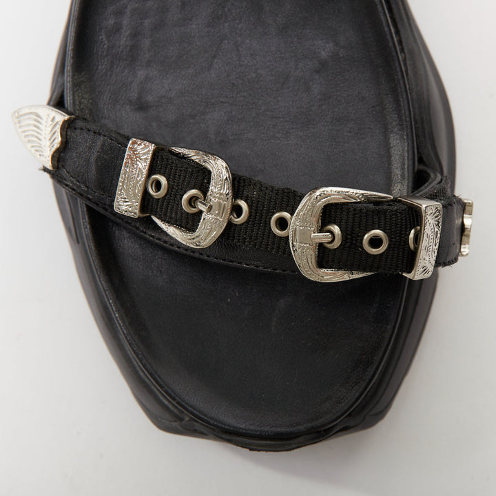 TOGA PULLA black leather strappy western buckle platform sandals EU39