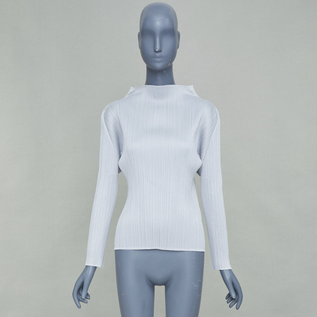 ISSEY MIYAKE Pleats Please grey plisse angular mock neck top JP3 L