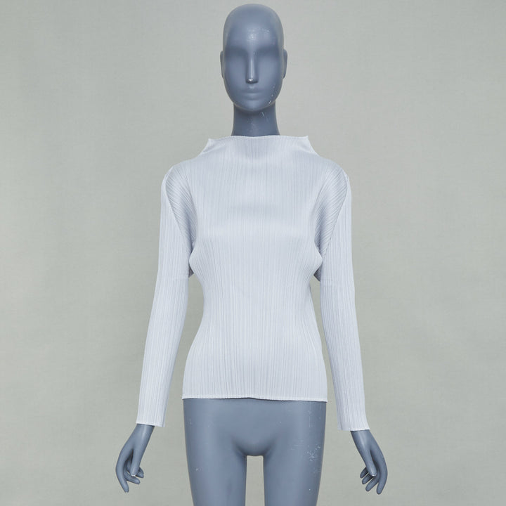 ISSEY MIYAKE Pleats Please grey plisse angular mock neck top JP3 L