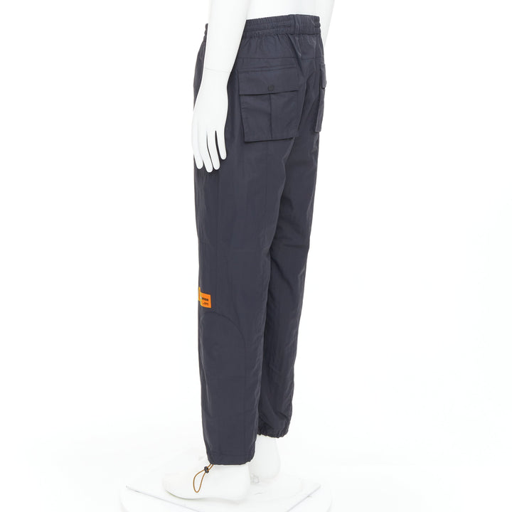 HERON PRESTON black orange nylon patchwork logo drawstring joggers M