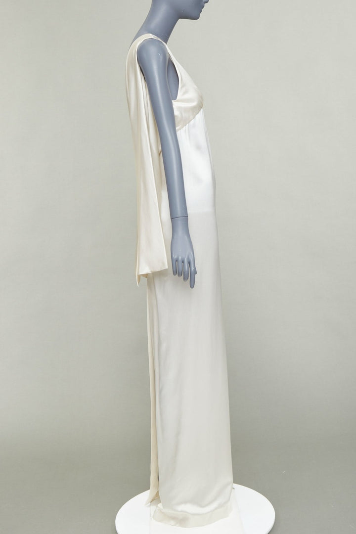 SAINT LAURENT 2022 Runway Bridal ivory silk satin draped empire gown FR34 XS