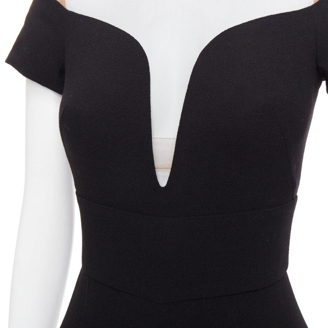 LA PERLA black crepe wool blend sheer plunge jumpsuit IT36D S