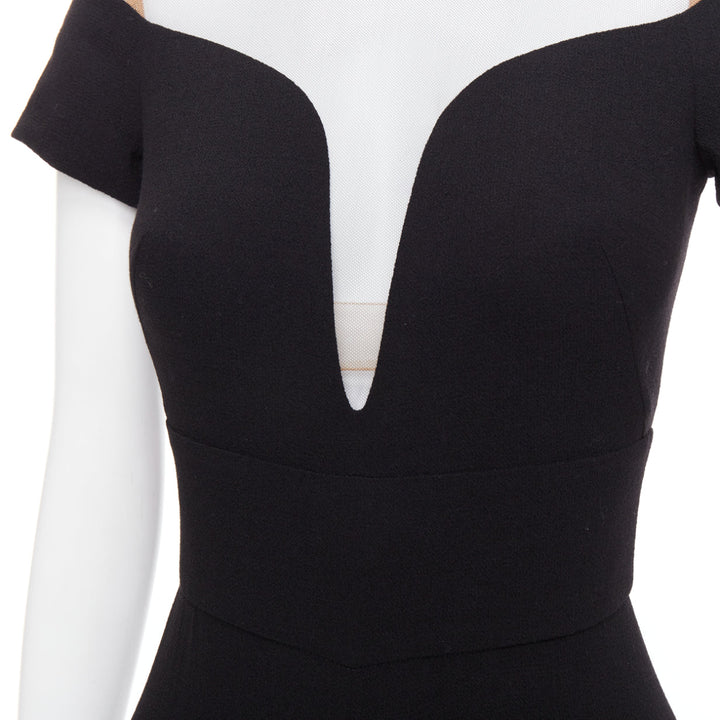 LA PERLA black crepe wool blend sheer plunge jumpsuit IT36D S