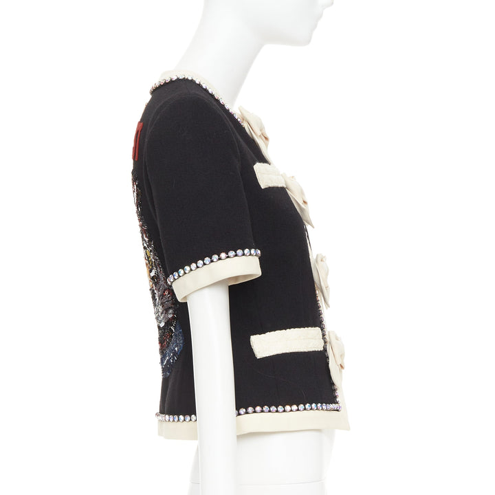 GUCCI 2017 Runway black tailleur crystal bow embellished wool jacket IT40 S