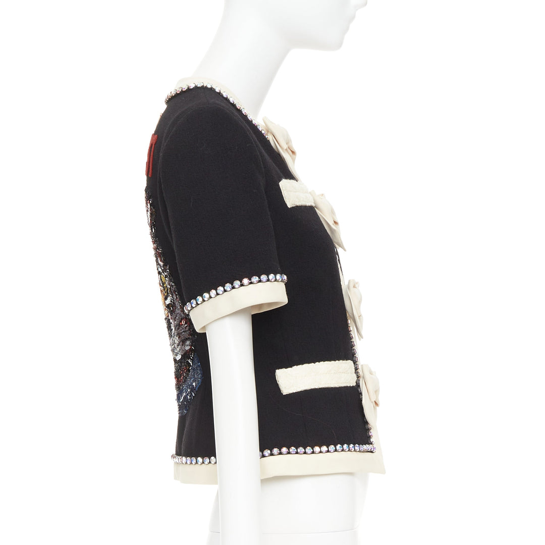 GUCCI 2017 Runway black tailleur crystal bow embellished wool jacket IT40 S
