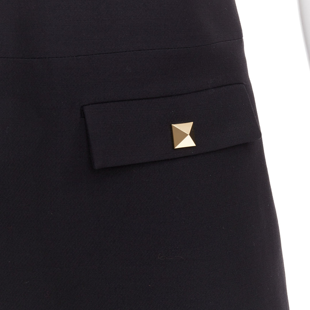 VALENTINO black wool silk Rockstud pockets scoop minid ress IT38 XS