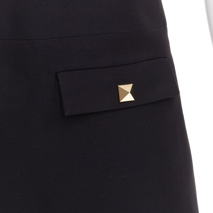 VALENTINO black wool silk Rockstud pockets scoop minid ress IT38 XS