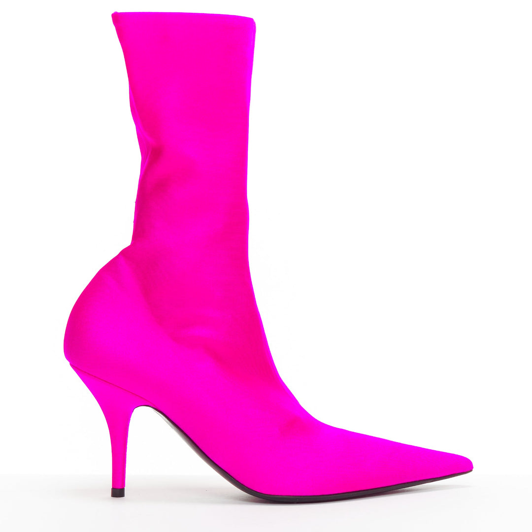 BALENCIAGA Knife neon pink lycra pointed sock boots EU38 Kim Kardashian