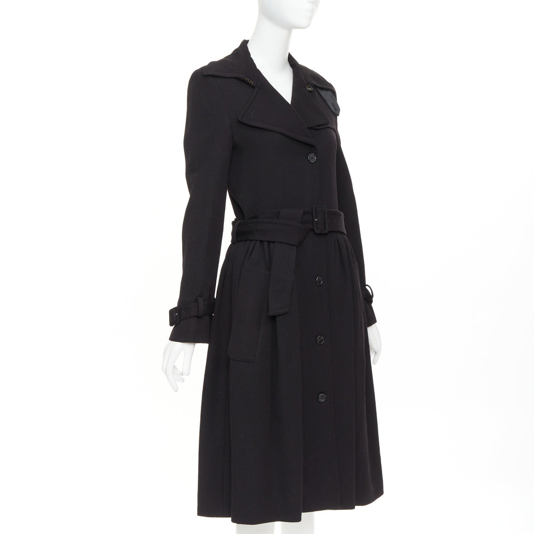 VIKTOR & ROLF black wool twill ruched waist gun flap long trench coat IT38 XS