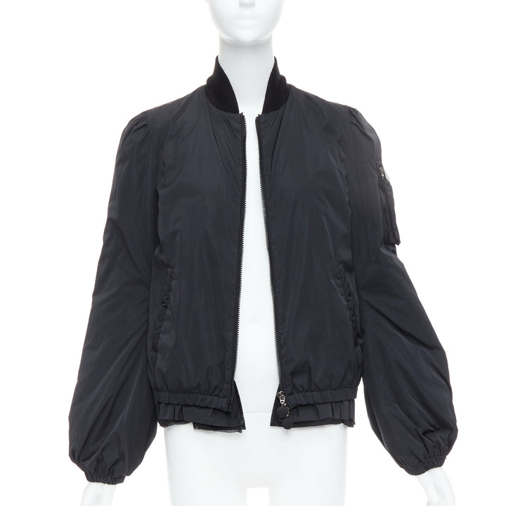 MONCLER G32-003 black logo puffer mesh trim nylon bomber Sz.2 M