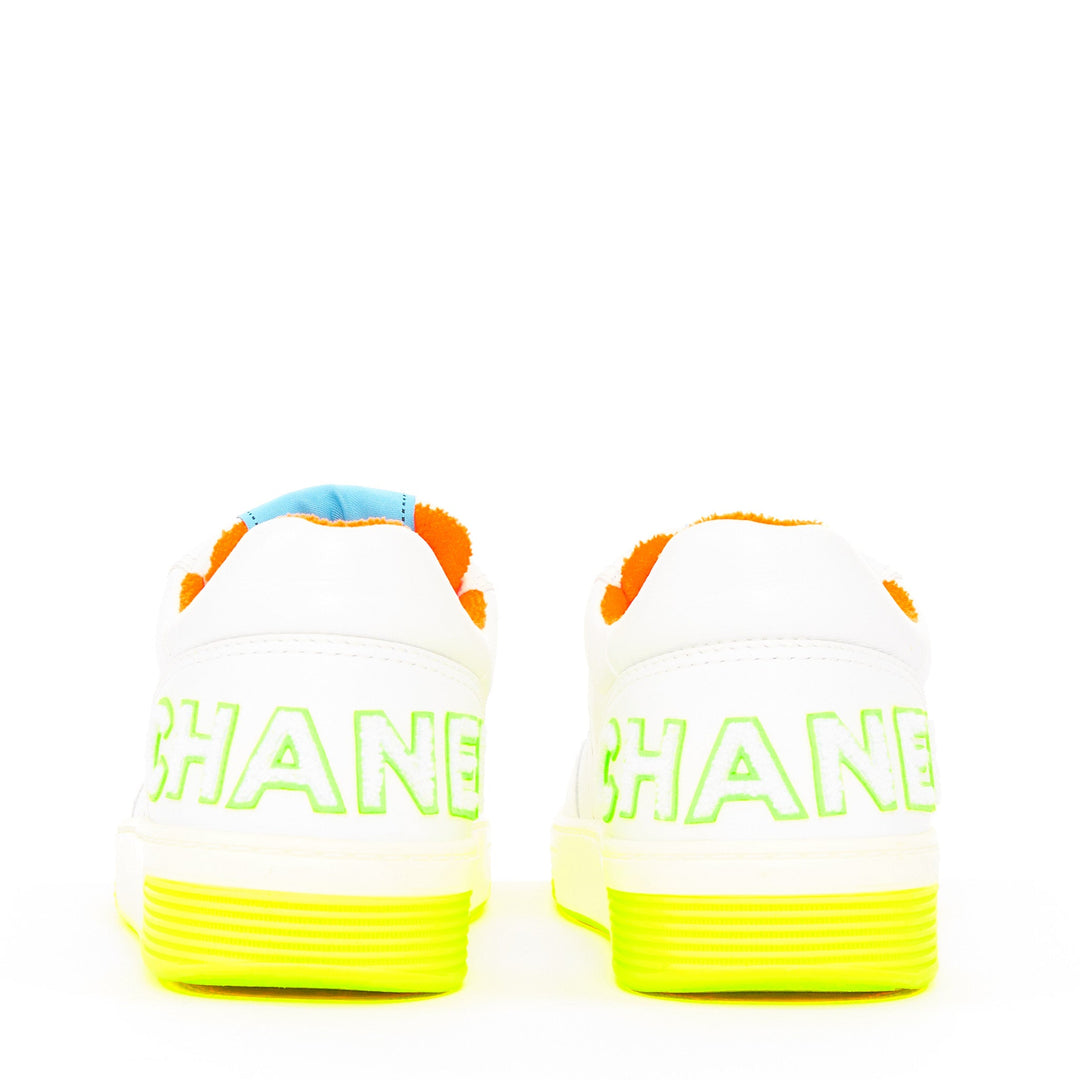 CHANEL 2020 white calfskin neon multicolor low top trainer court sneakers EU38.5
