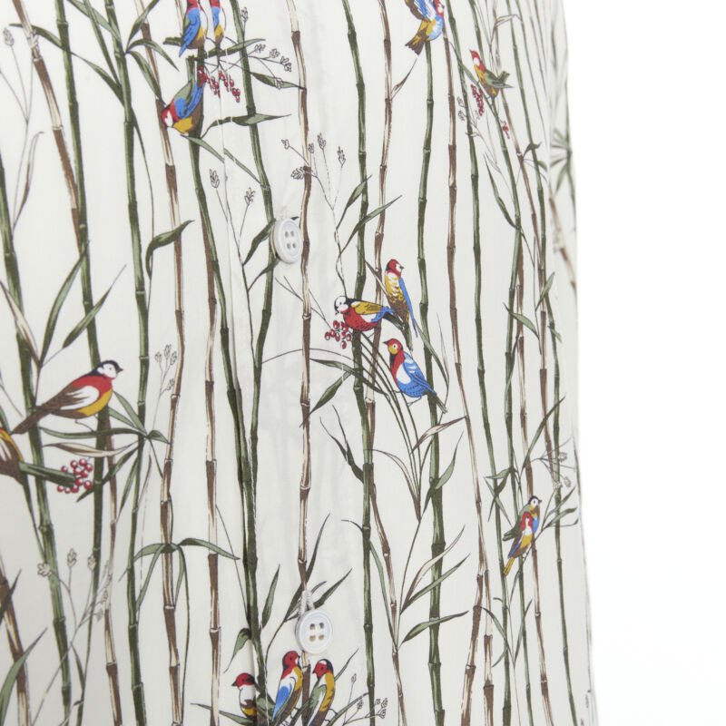 DOLCE GABBANA white sparrow bird bamboo print cotton shirt EU40 L