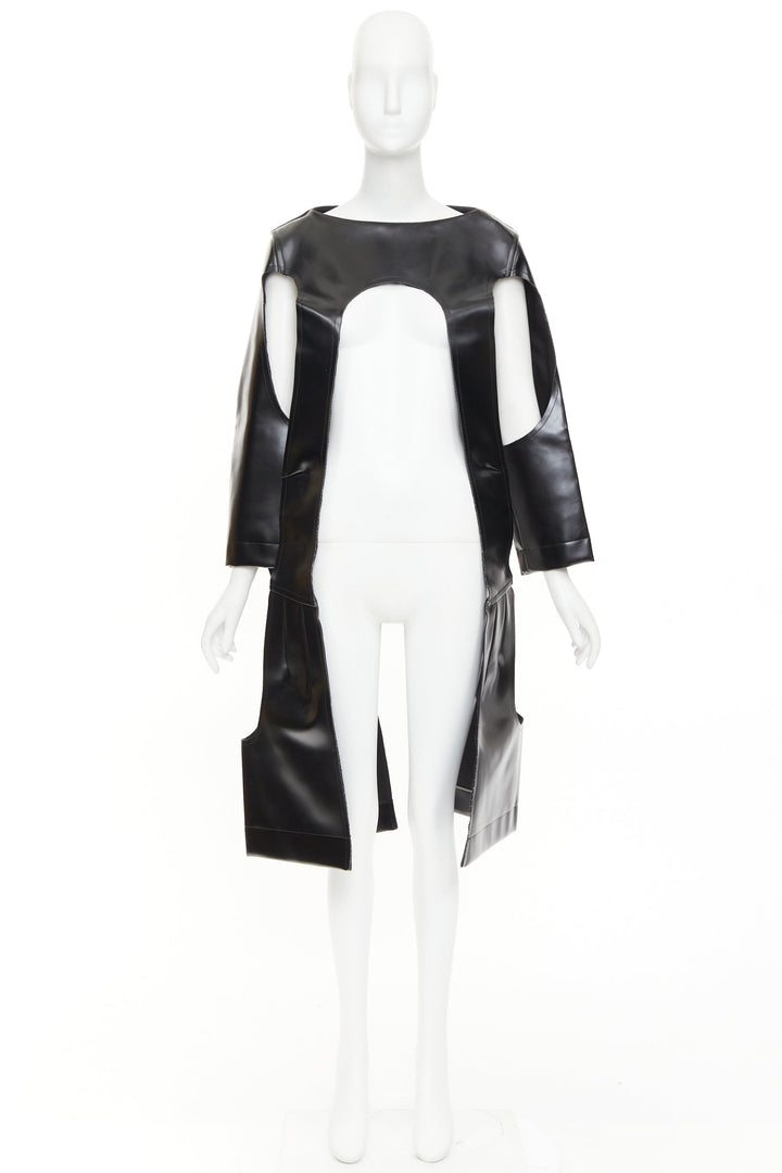 rare COMME DES GARCONS 2019 Runway black faux leather open frame cut out top XS