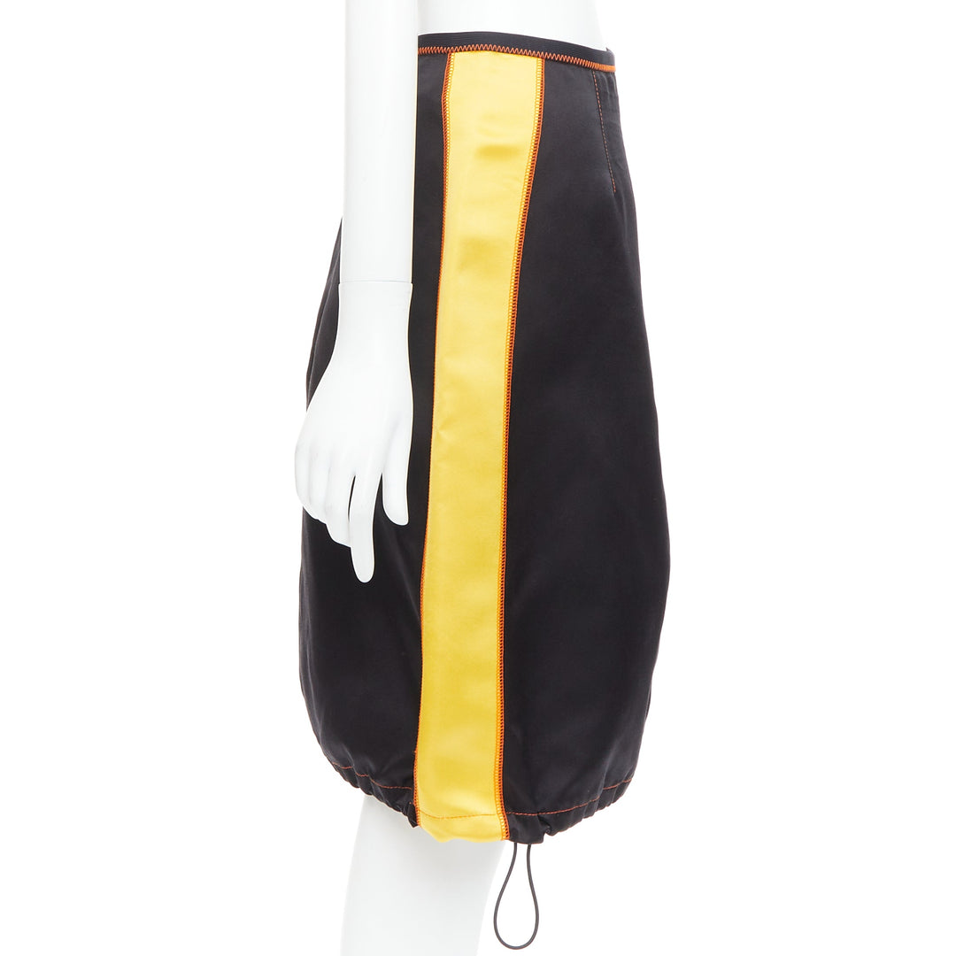 PRADA 2016 100% silk  black yellow colorblocked drawstring hem skirt IT38 XS