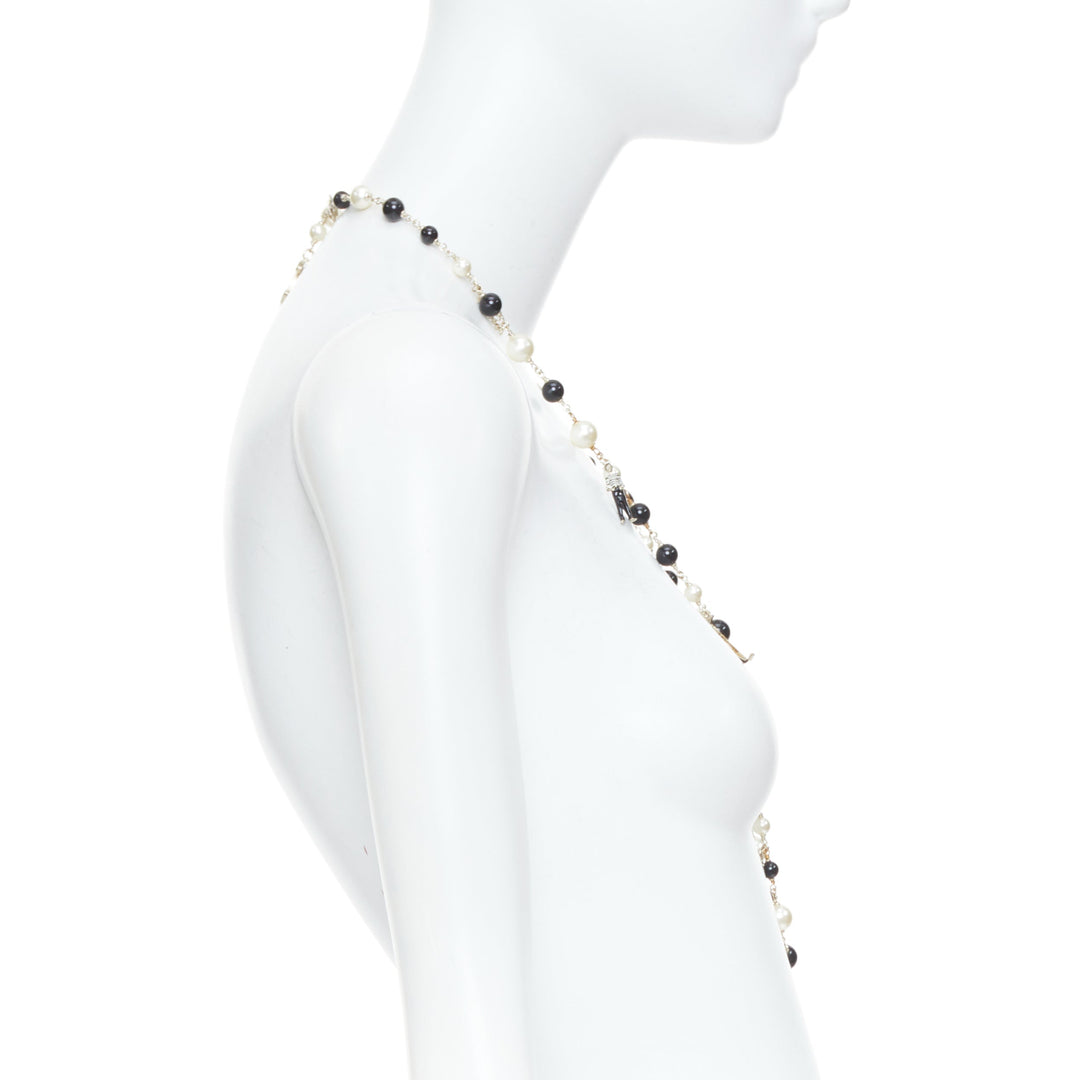 CHANEL 10C Runway CC Logo Faux Pearl Sautoir coco figurine charm necklace