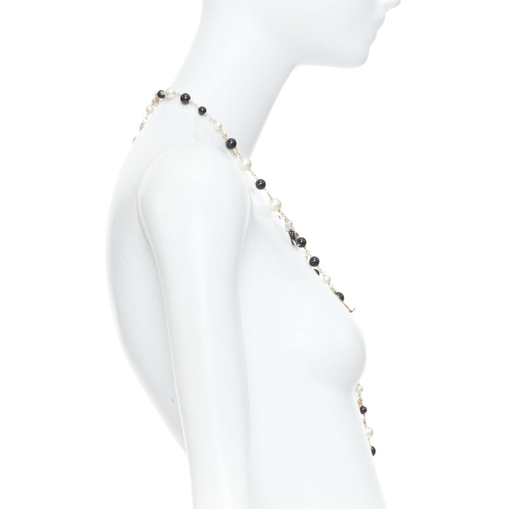 CHANEL 10C Runway CC Logo Faux Pearl Sautoir coco figurine charm necklace