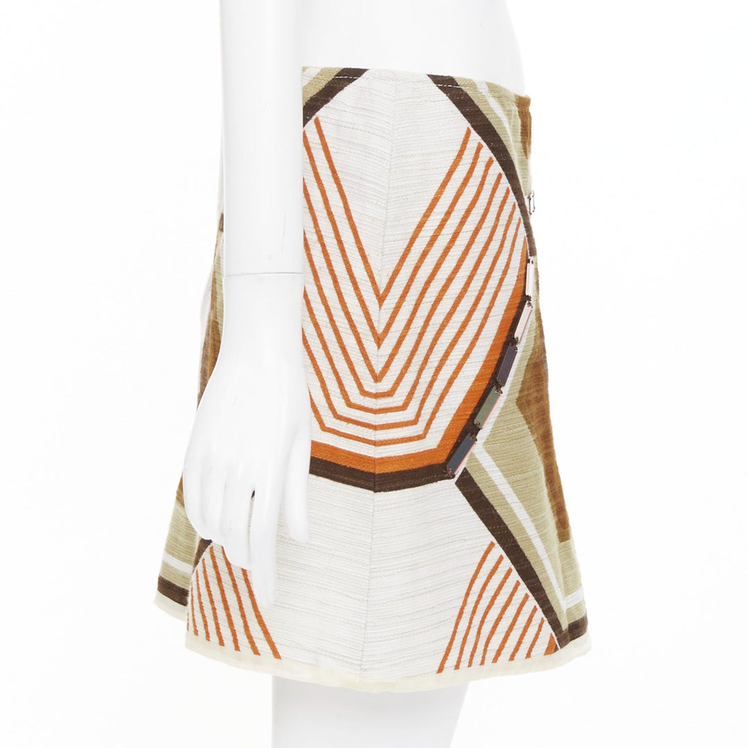 MIU MIU geometric textured cotton linen embellished plate mini skirt IT40 S