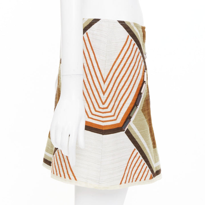 MIU MIU geometric textured cotton linen embellished plate mini skirt IT40 S