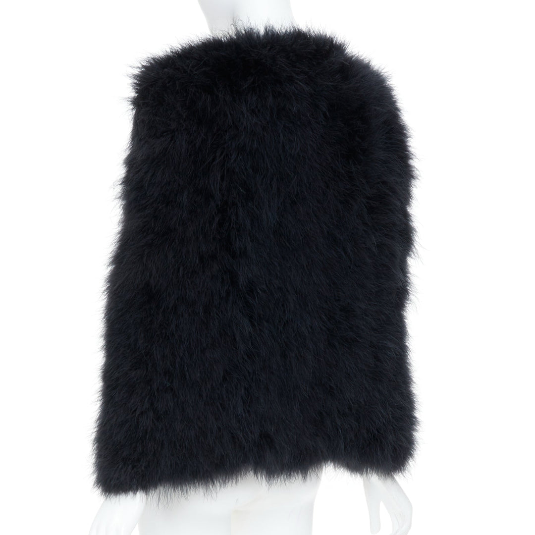 BALMAIN 2014 black turkey feather leather buckle collar cape shrug bolero FR38 M