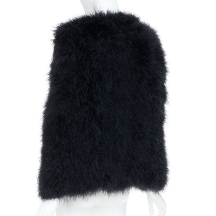 BALMAIN 2014 black turkey feather leather buckle collar cape shrug bolero FR38 M