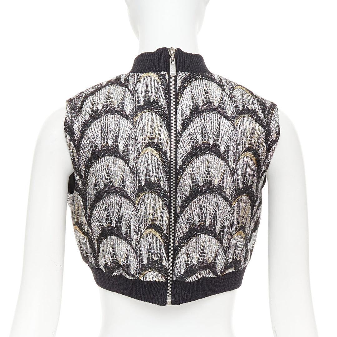 LOUIS VUITTON 2024 Jacquard Crop silver black metallic arch embroidered top FR38