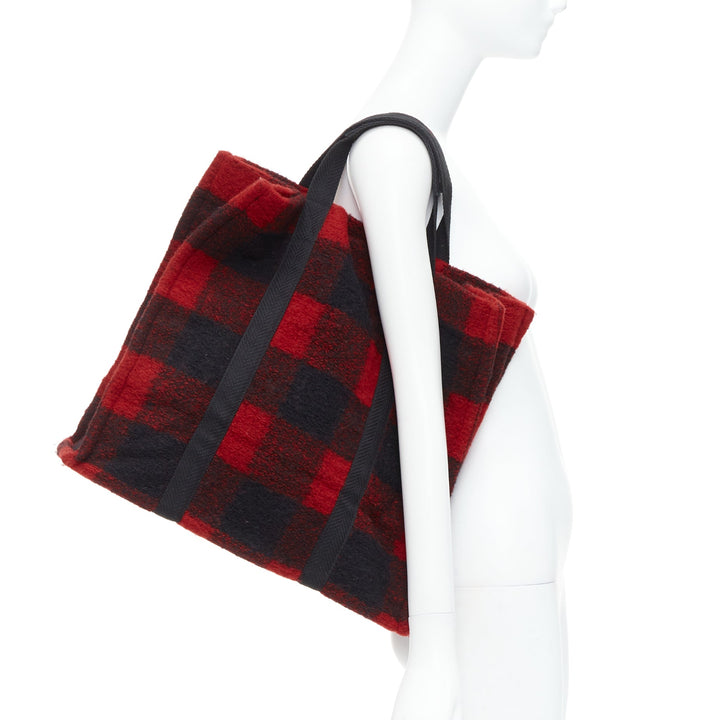 ISABEL MARANT ETOILE Rusty red black tartan plaid wool tote bag