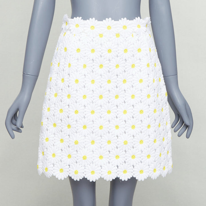 DOLCE GABBANA white yellow daisy embroidery anglais skirt IT40 S