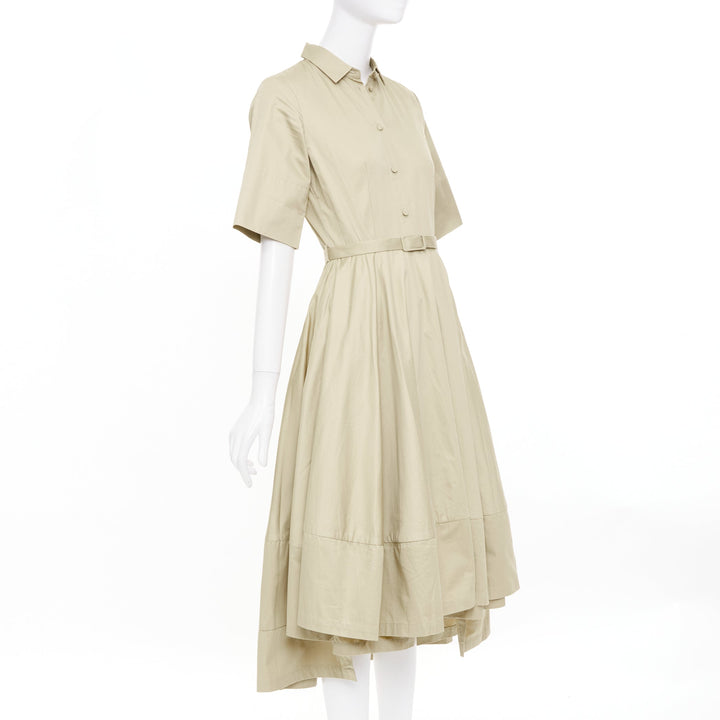 CO COLLECTIONS Essentials khaki cotton poplin belted asymmetric flared dress XS