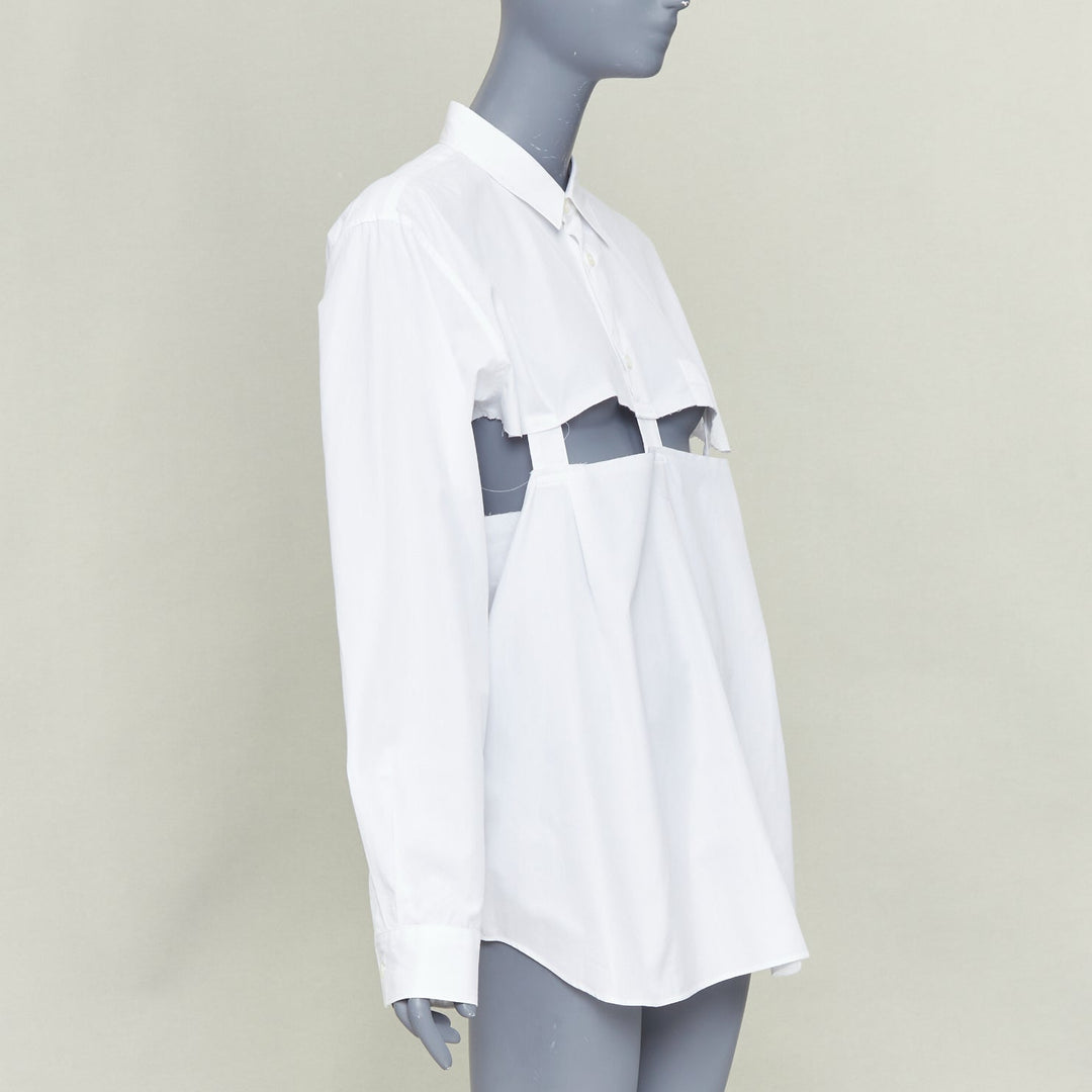 COMME DES GARCONS BLACK 2023 white cotton raw edge cut out long sleeve shirt L