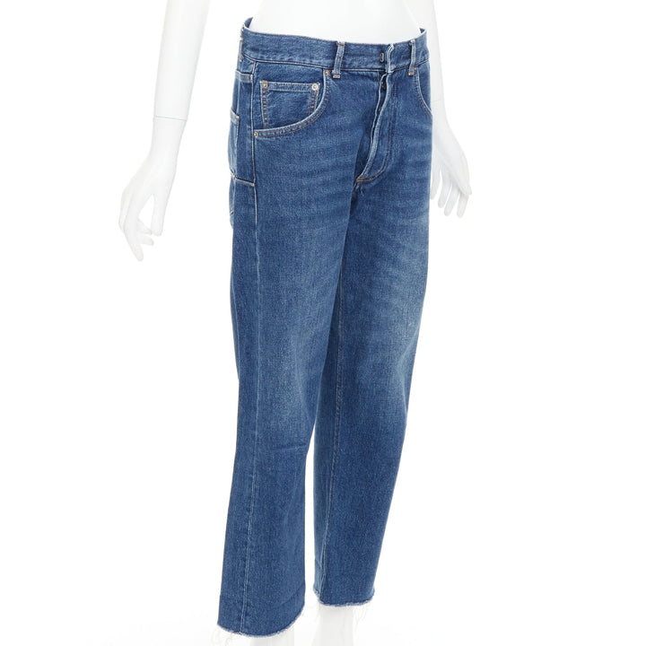 CHRISTIAN DIOR blue washed darted pockets frayed hem wide cropped jeans FR32 XXS