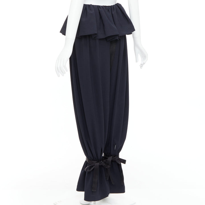 LOEWE Runway Rushed navy black ruffle peplum cuffed ballon pants FR36 S