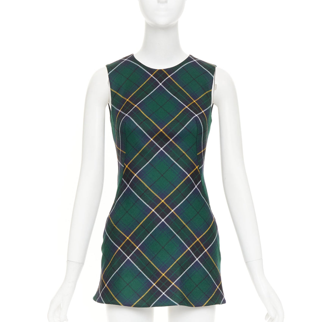 ALEXANDER MCQUEEN 2024 navy green yellow tartan wool sleeveless dress IT36 XXS