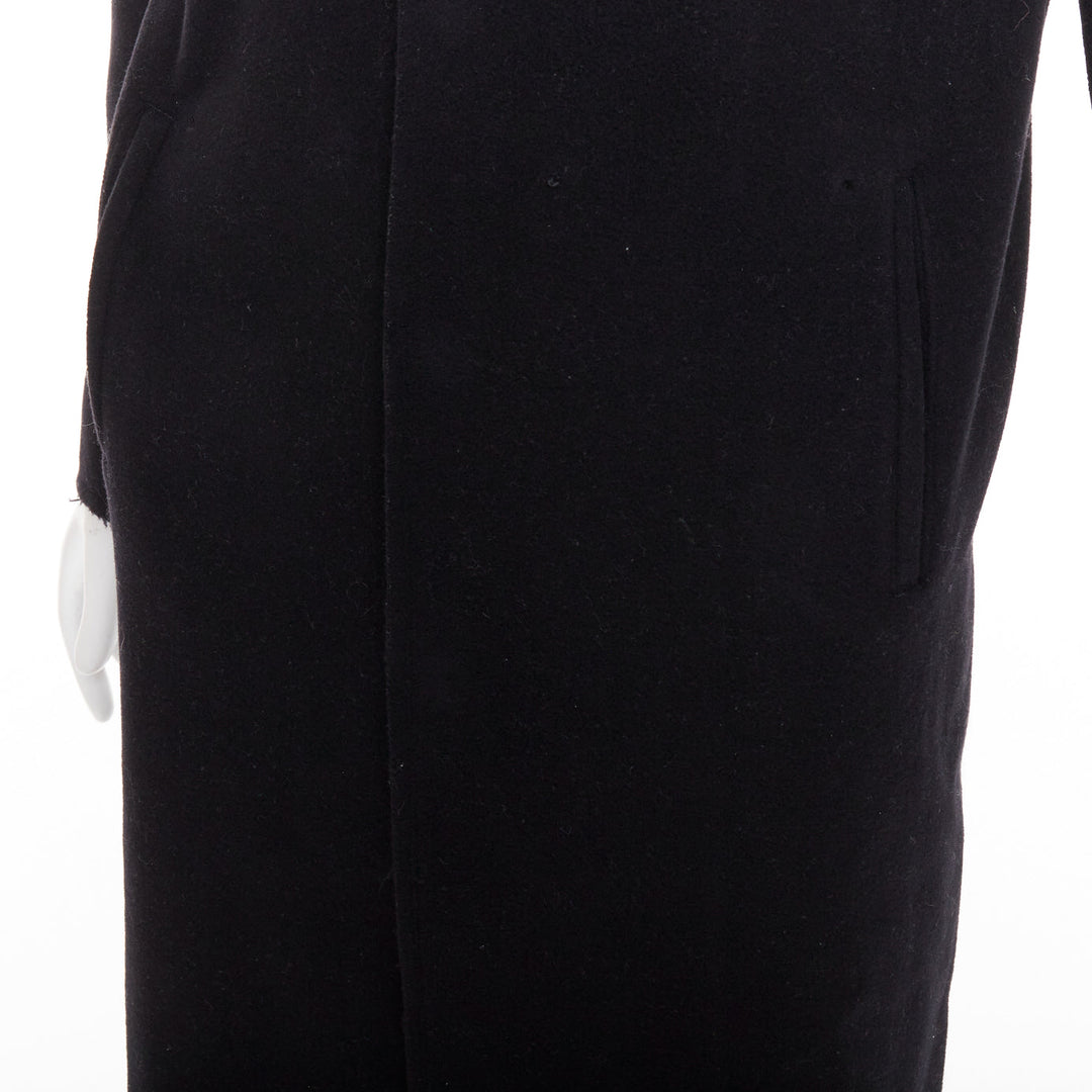 YOHJI YAMAMOTO black wool cotton linen hooded long coat JP1 S