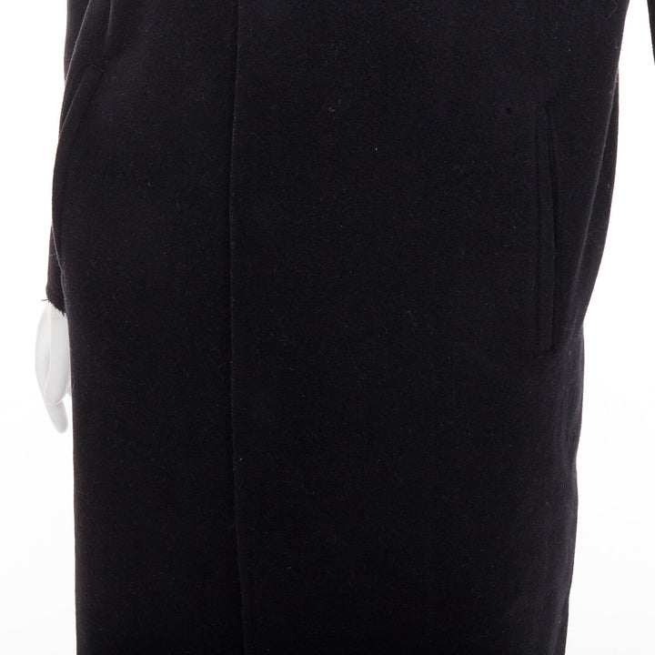 YOHJI YAMAMOTO black wool cotton linen hooded long coat JP1 S