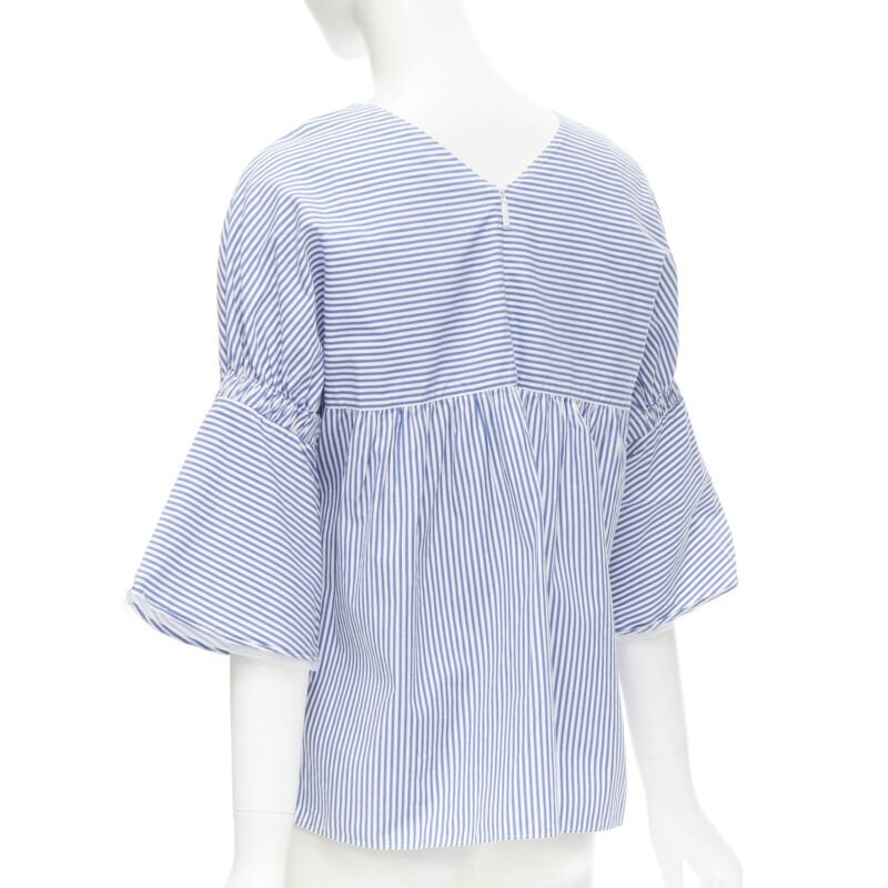 TIBI blue white striped cotton bell sleeves flared back top XS