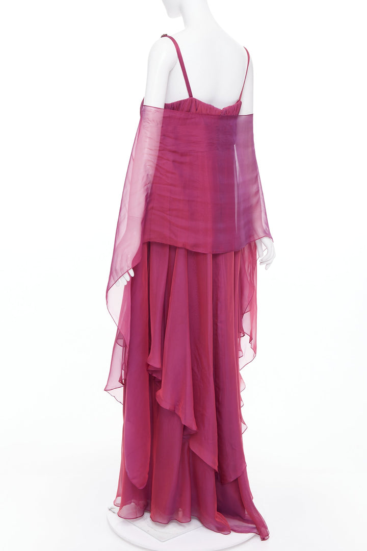 TERI JON Rickie Freeman iridescent purple silk beaded gown with shawl US14 3XL