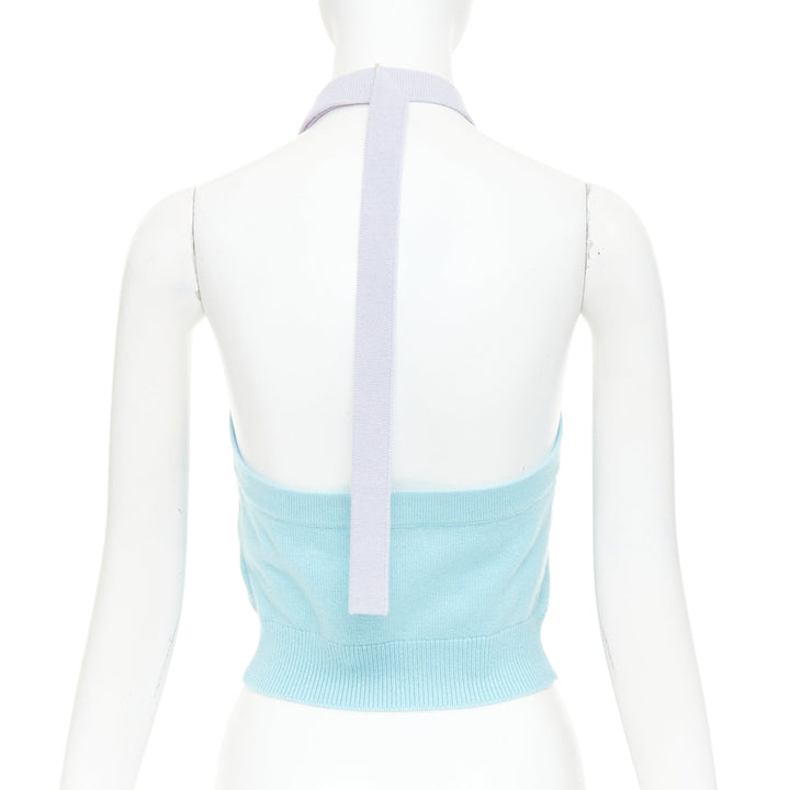 CHANEL 23P Runway blue purple CC buton cashmere buckle halter top FR34 XS