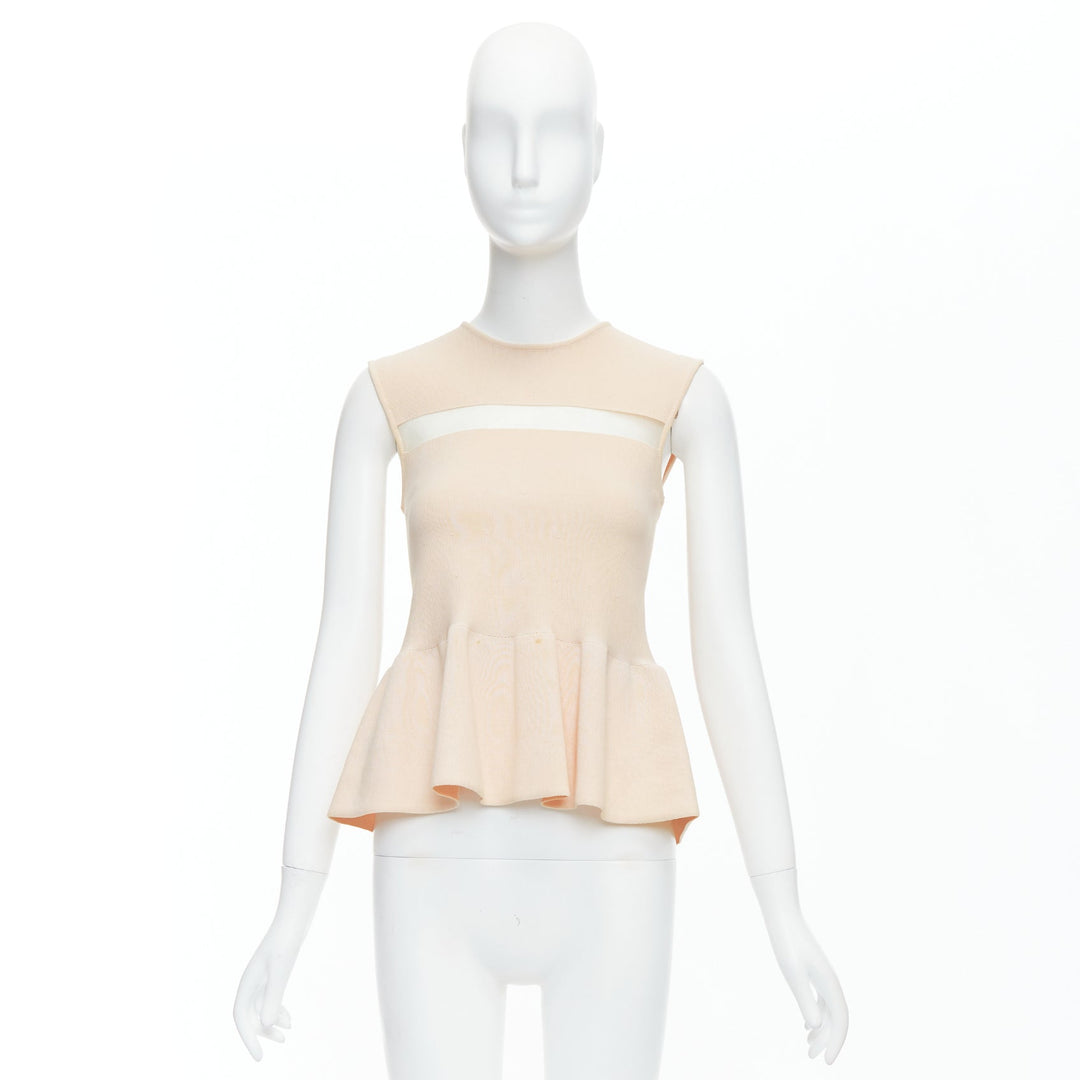 GIAMBATTISTA VALLI nude cotton sheer panel peplum top XXS