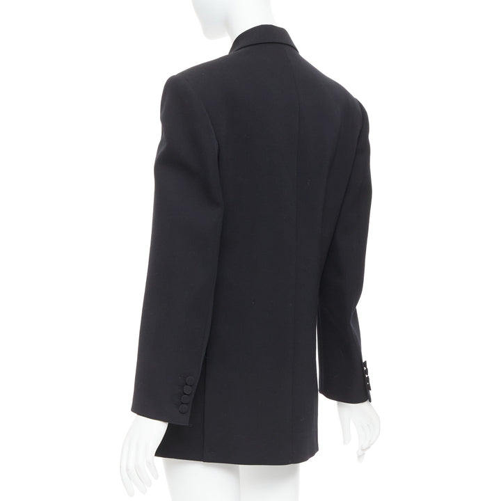 VALENTINO 2023 black virgin wool power shoulder double breasted coat IT38 XS