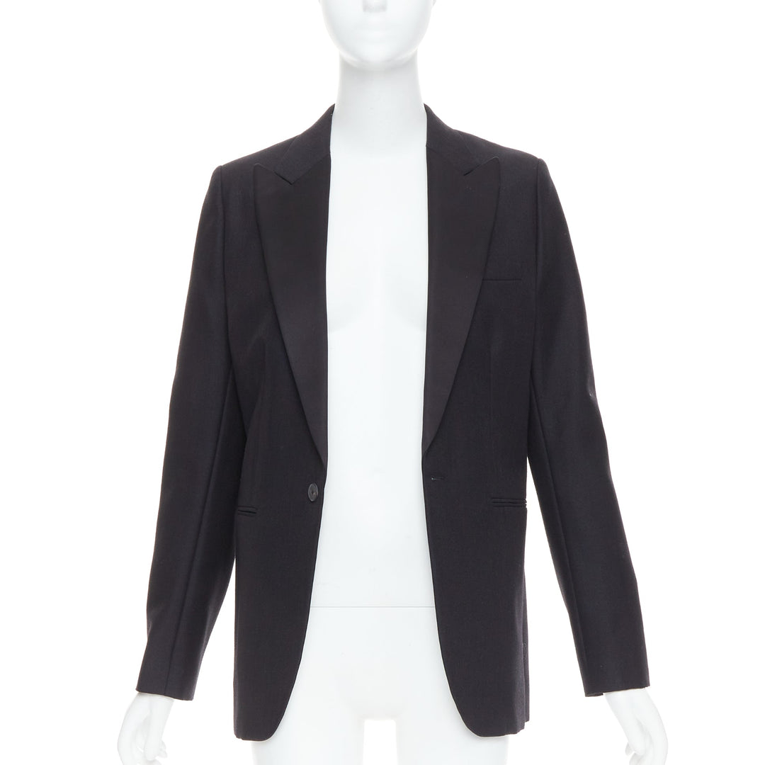 CHRISTIAN DIOR black wool mohair boxy peak collar tux jacket FR40 L