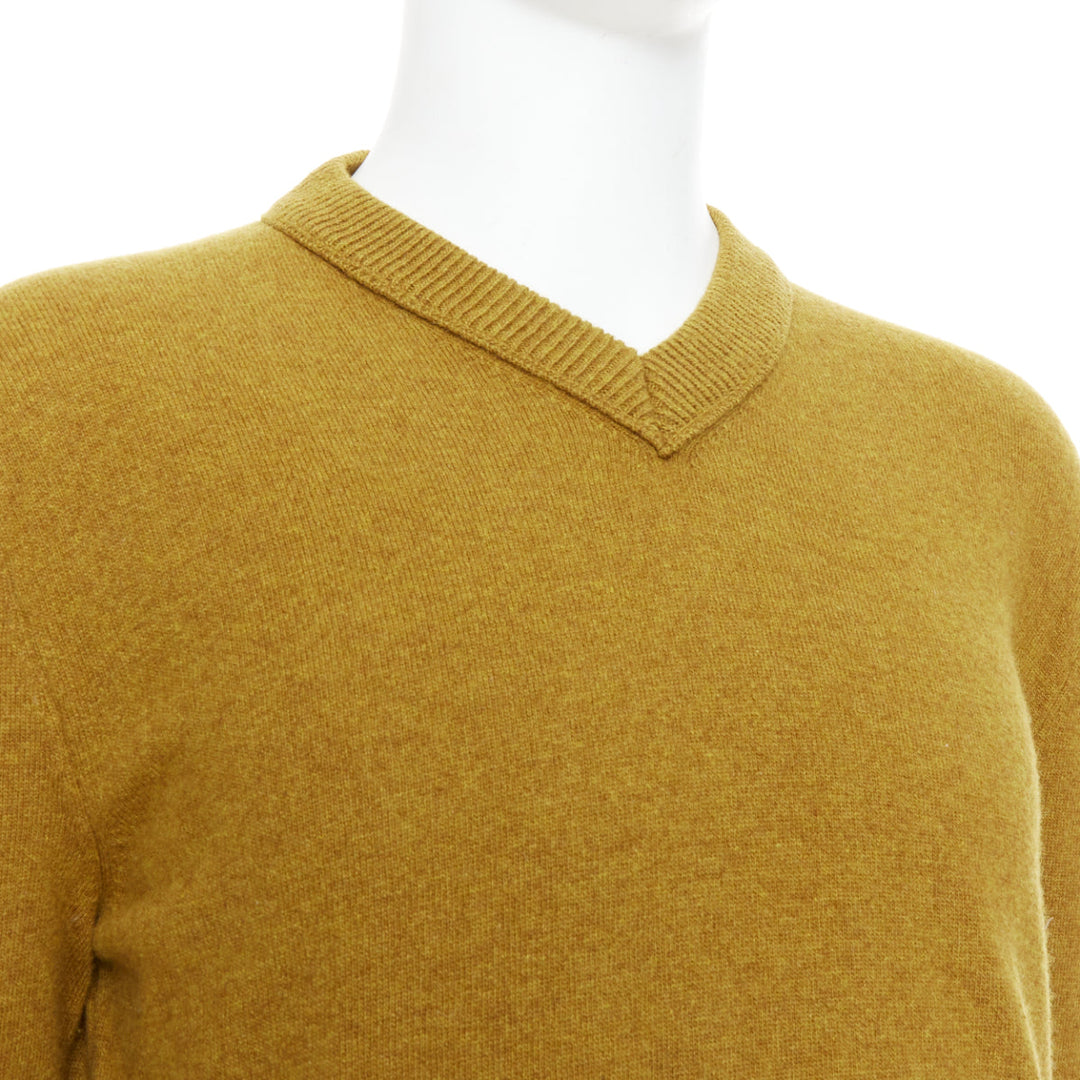 JIL SANDER wool cashmere mustard brown  v neck sweater IT46 S