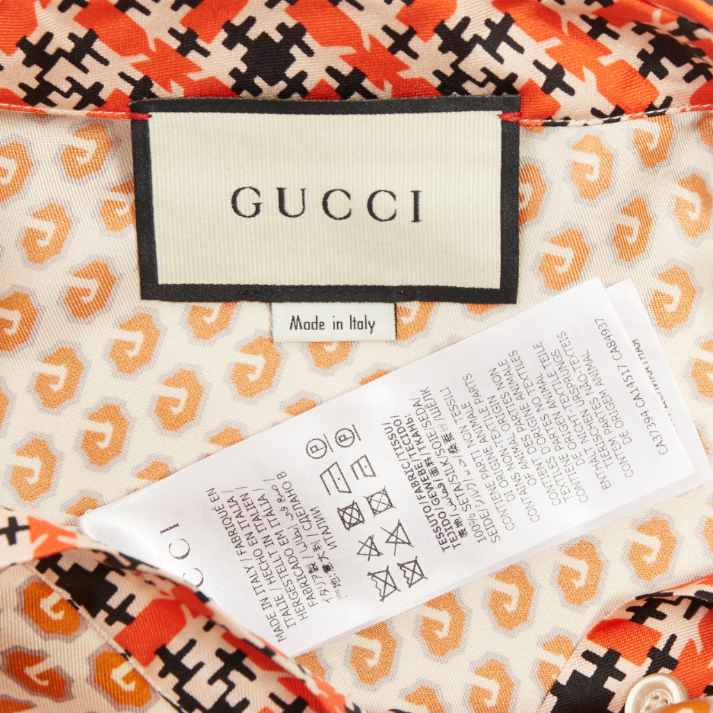 GUCCI Romain GG mixed print geometric pussy bow silk twill shirt blouse IT36 XXS