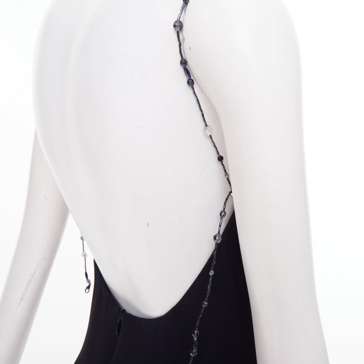 EMPORIO ARMANI Vintage beaded strap black square neck slip mini dress IT38 XS