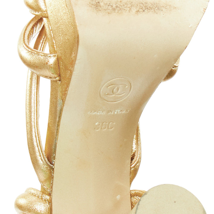 CHANEL 2018 gold leather Roman Columns architectural gladiator sandals EU36