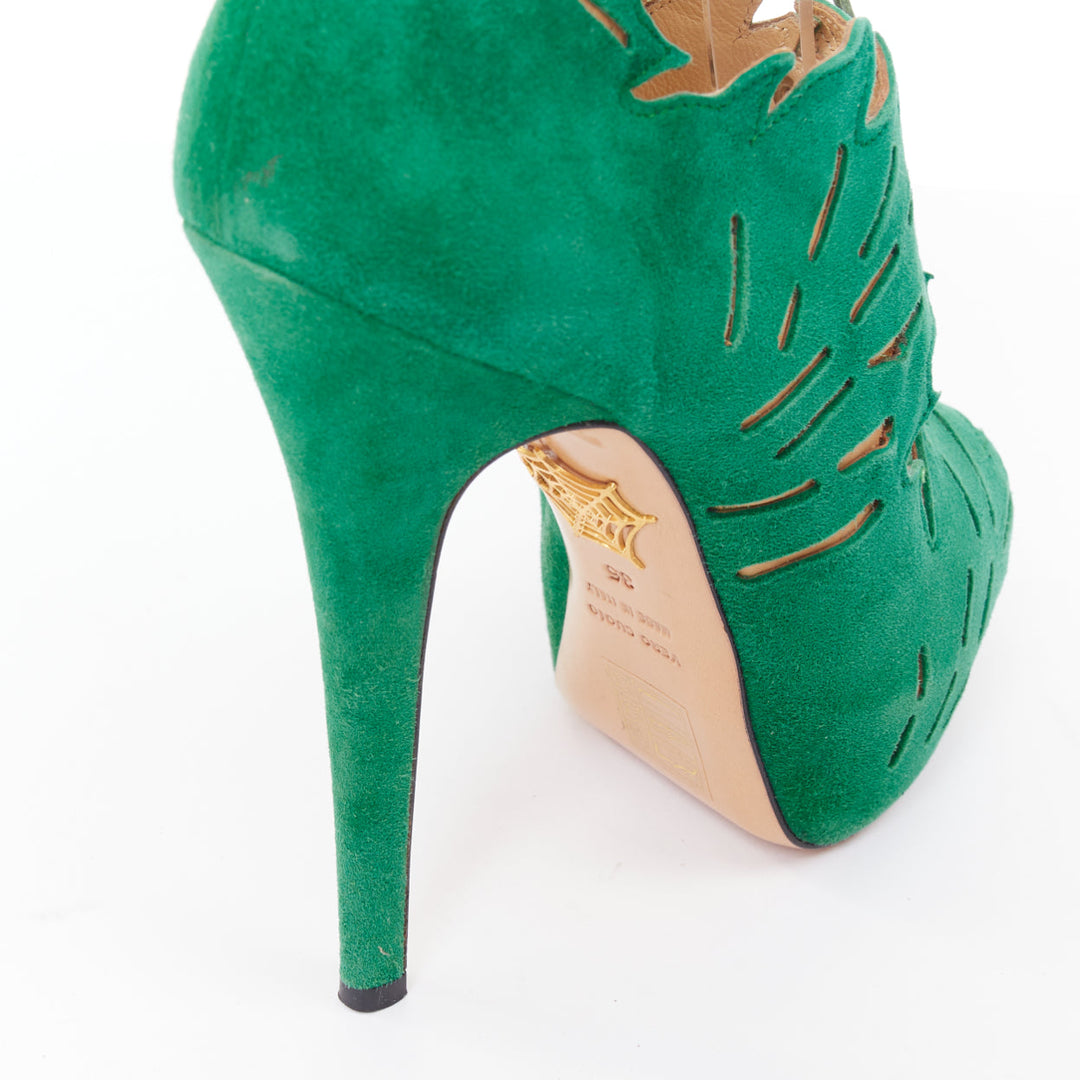 CHARLOTTE OLYMPIA 2010 Eve Tropical Leaf Suede platform sandals EU35